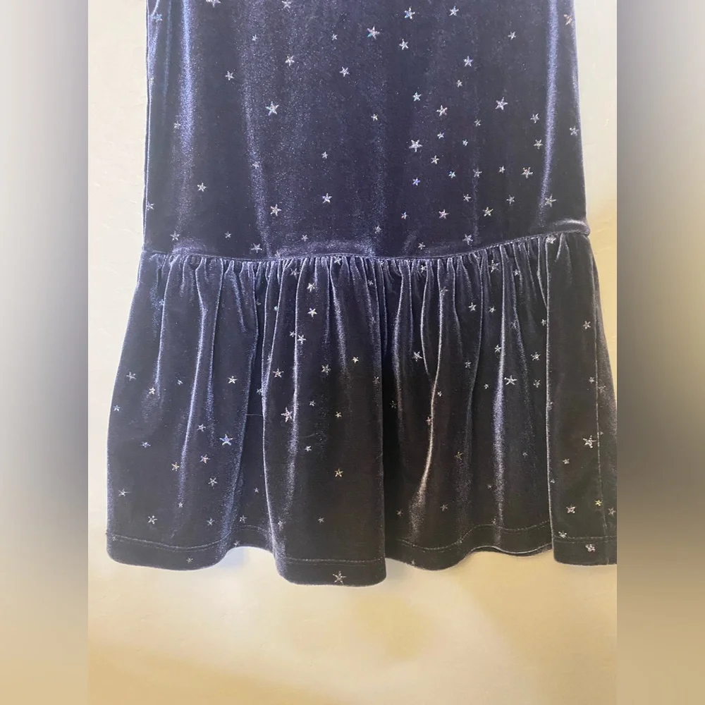 ⭐️Gap Kids short sleeve navy velvet drop waist dress with silver stars size xs